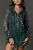 Load image into Gallery viewer, Blue Tassel Sequin Stripe Mini Shirt Dress
