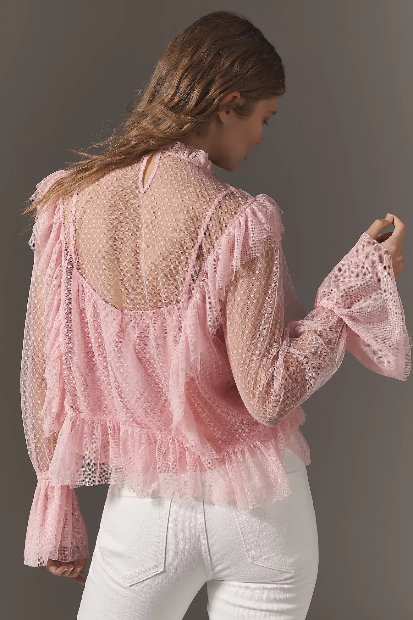 By Anthropologie Long-Sleeve Ruffle Sheer Blouse