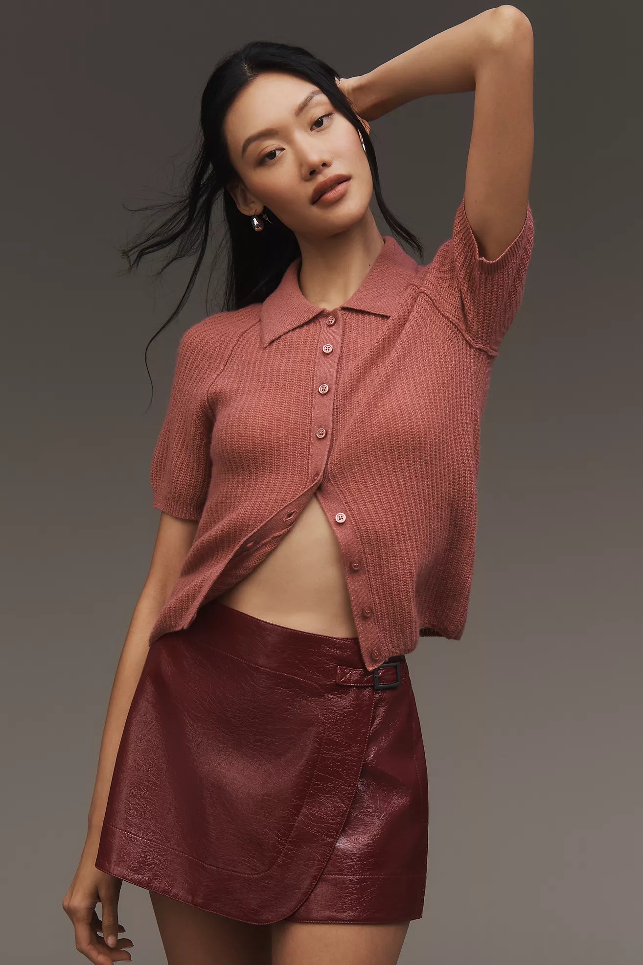 Pilcro Short-Sleeve Polo Cashmere Sweater