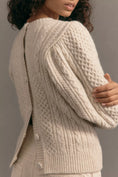 Load image into Gallery viewer, Maeve Puff-Sleeve Crew-Neck Cable-Knit Sweater

