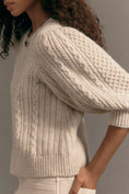 Load image into Gallery viewer, Maeve Puff-Sleeve Crew-Neck Cable-Knit Sweater
