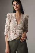 Load image into Gallery viewer, By Anthropologie Ruched-Sleeve Smocked Blouse
