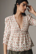 Load image into Gallery viewer, By Anthropologie Ruched-Sleeve Smocked Blouse
