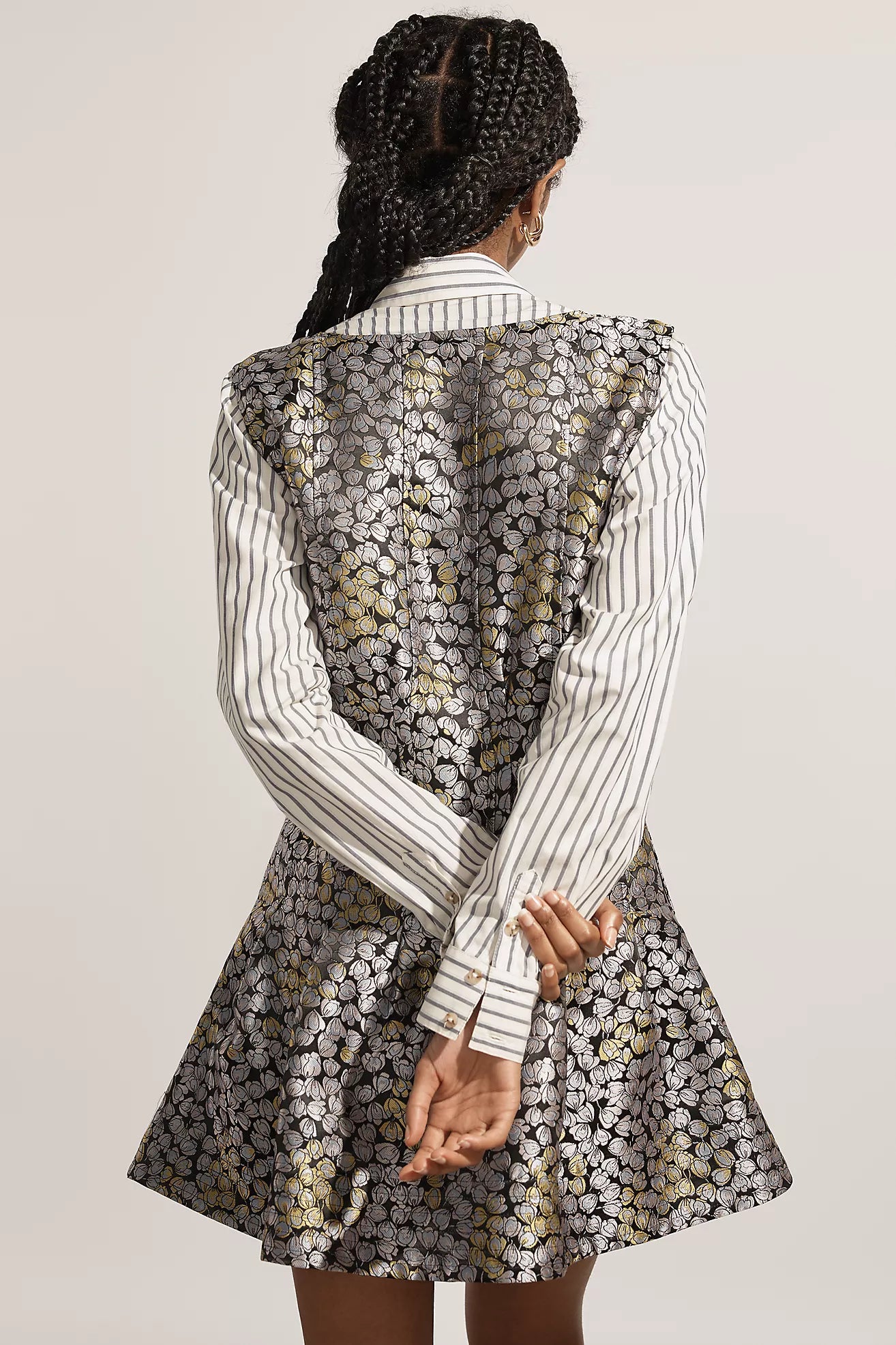 By Anthropologie Long-Sleeve Collared Twofer Flounce Mini Dress
