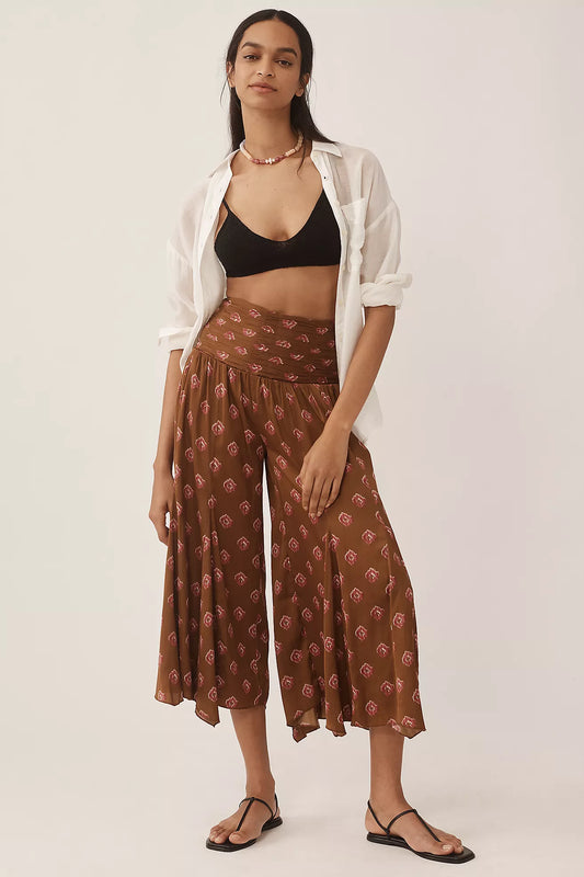 By Anthropologie Silky Block Print Wide-Leg Pants