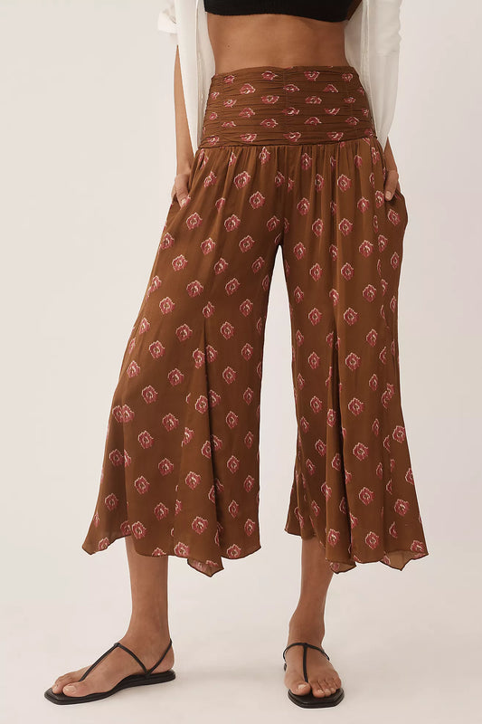 By Anthropologie Silky Block Print Wide-Leg Pants