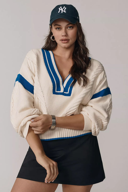 Maeve V-Neck Cable Pullover Sweater