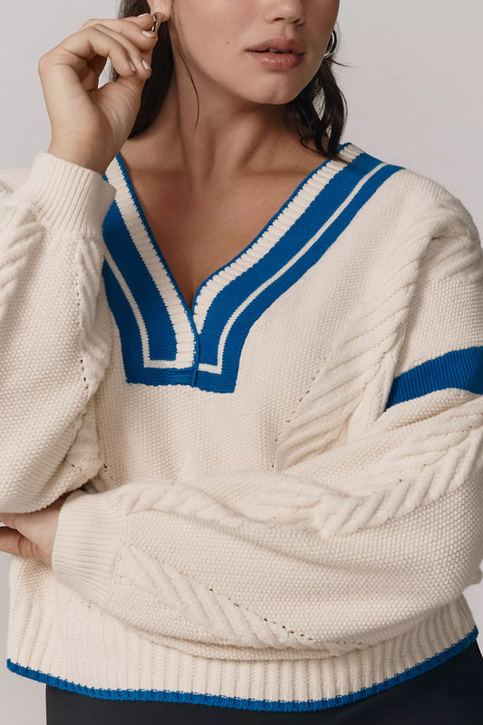 Maeve V-Neck Cable Pullover Sweater