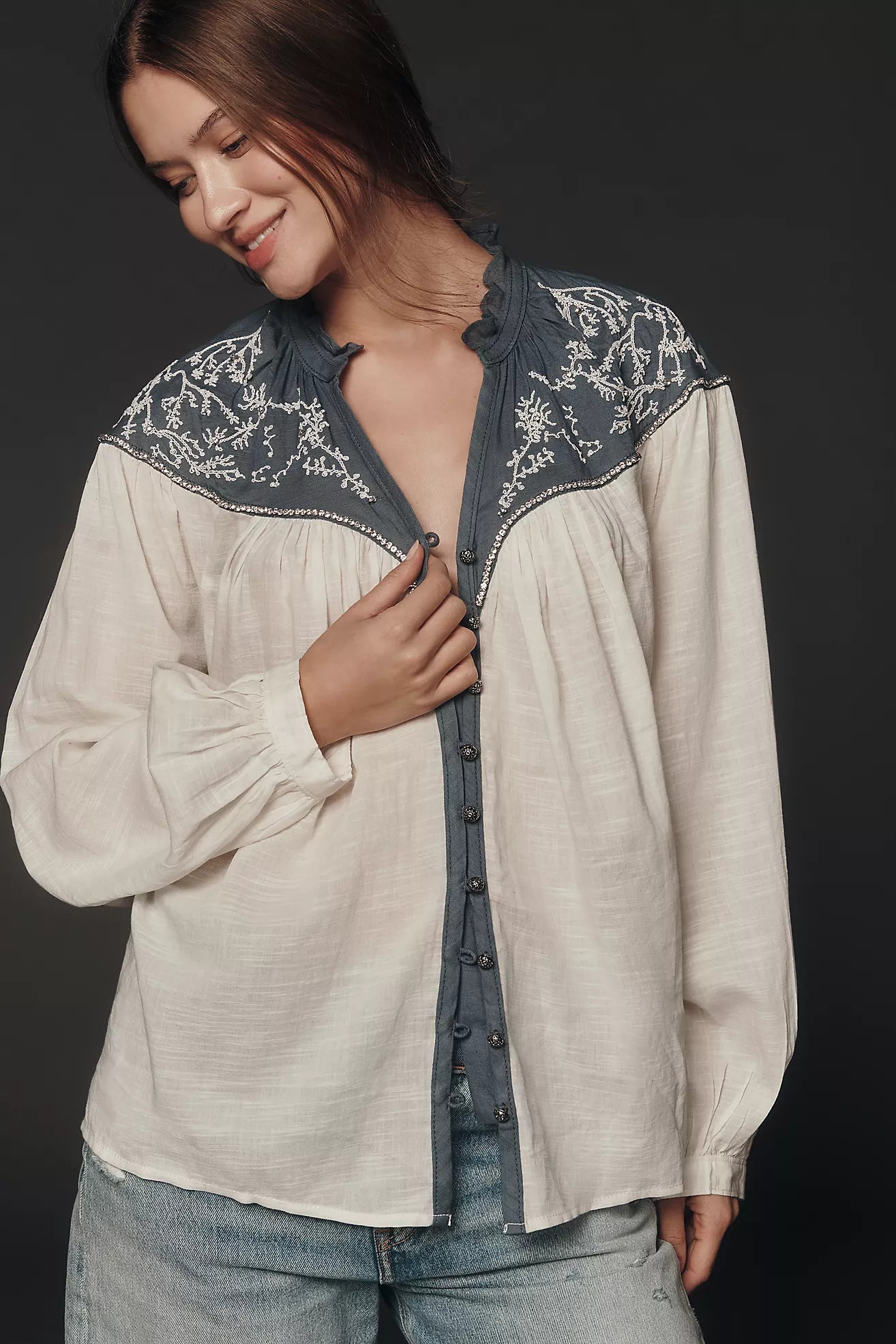 Pilcro Puff-Sleeve Buttondown Blouse