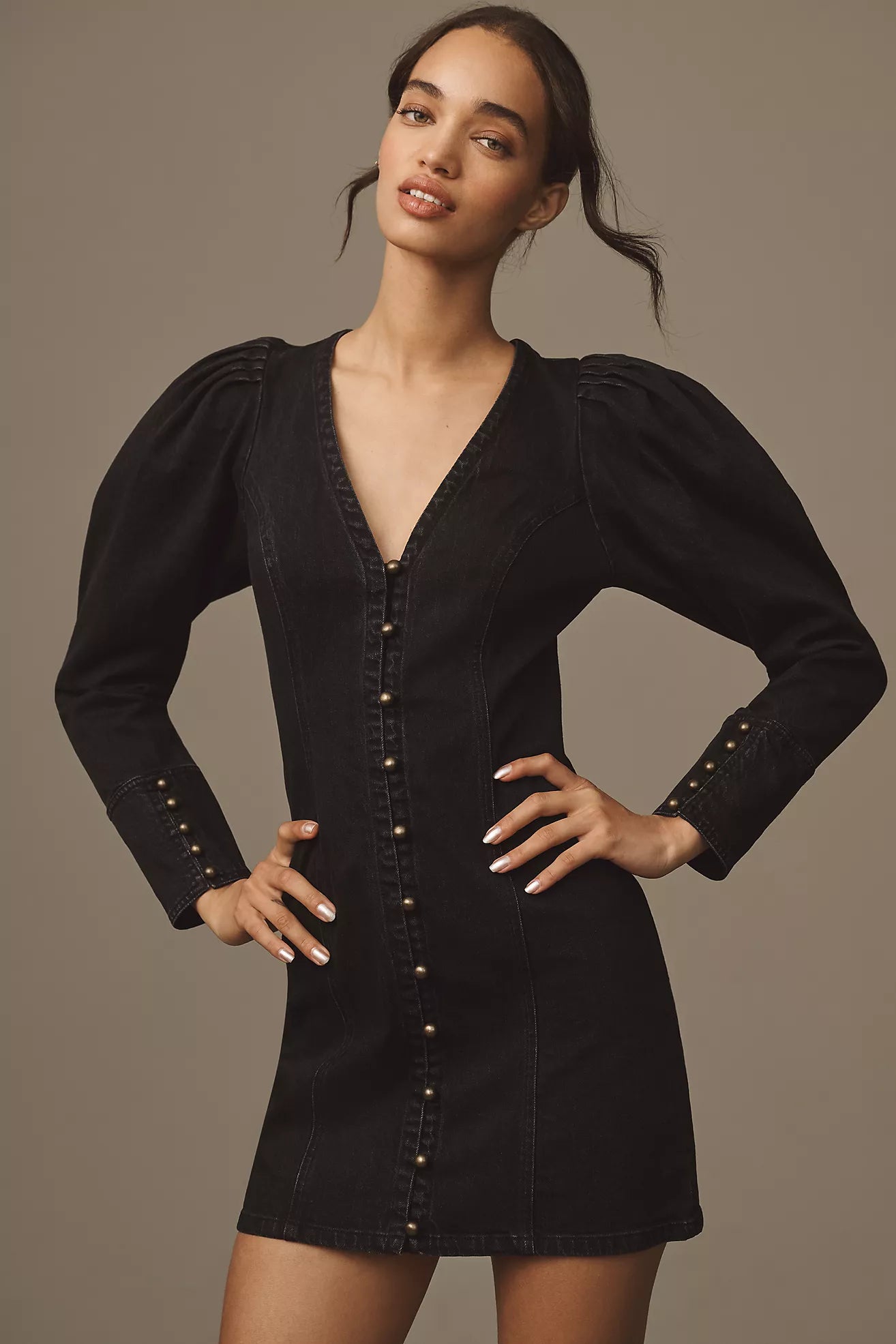 Pilcro Puff-Sleeve Denim Mini Dress