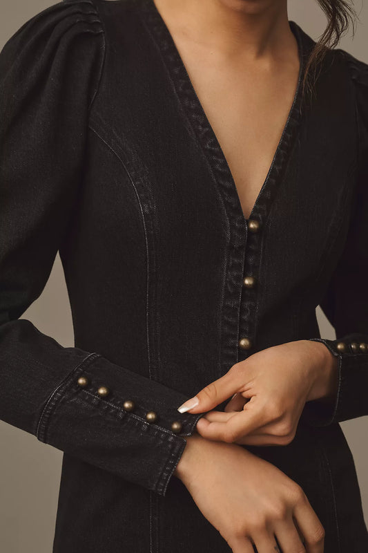 Pilcro Puff-Sleeve Denim Mini Dress