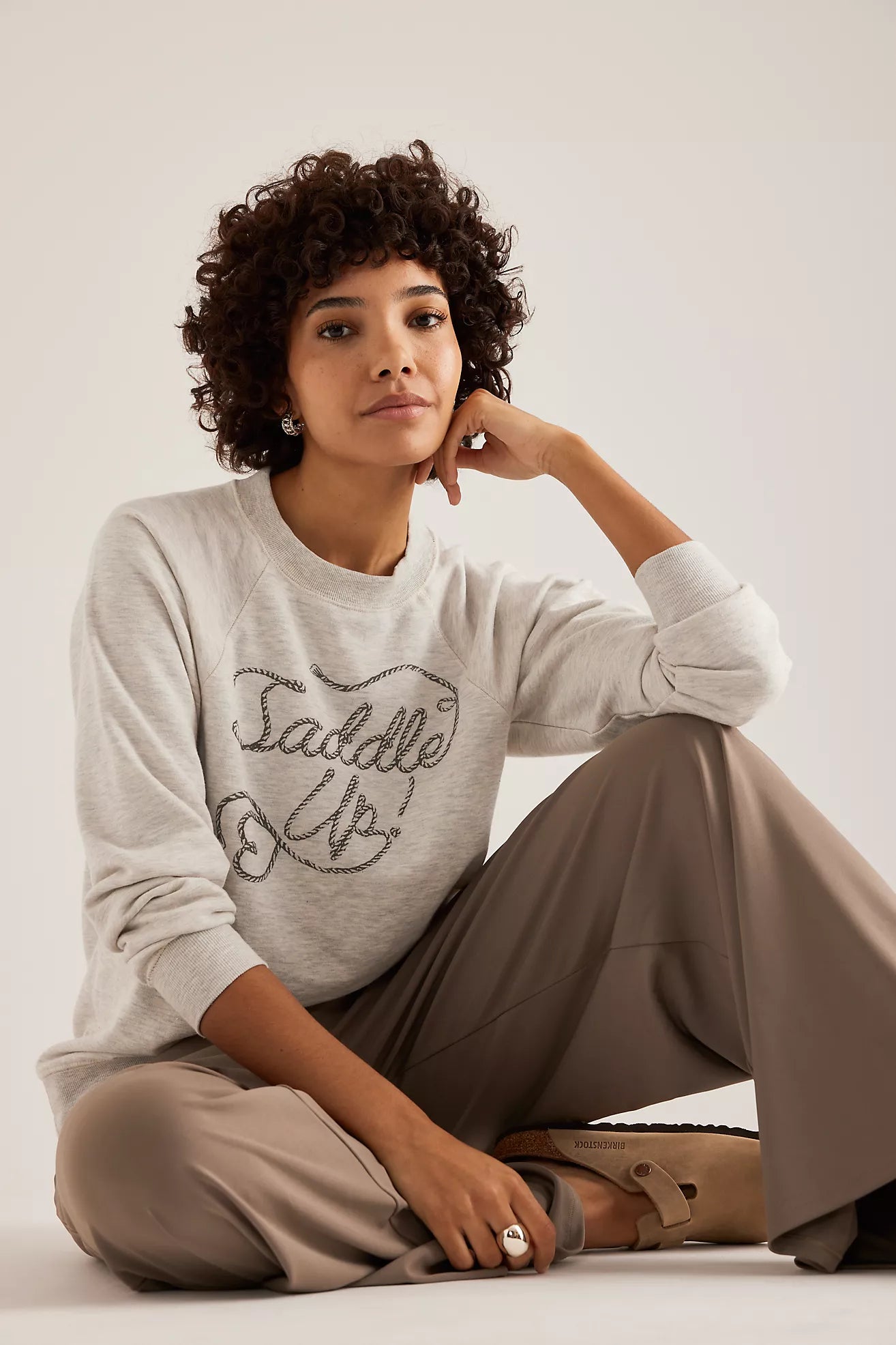 By Anthropologie Crew-Neck Graphic Sweatshirt-Cowboy