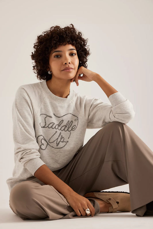 By Anthropologie Crew-Neck Graphic Sweatshirt-Cowboy