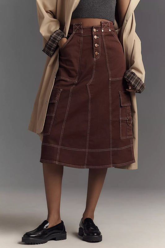 Pilcro Reworked Utility A-Line Midi Skirt