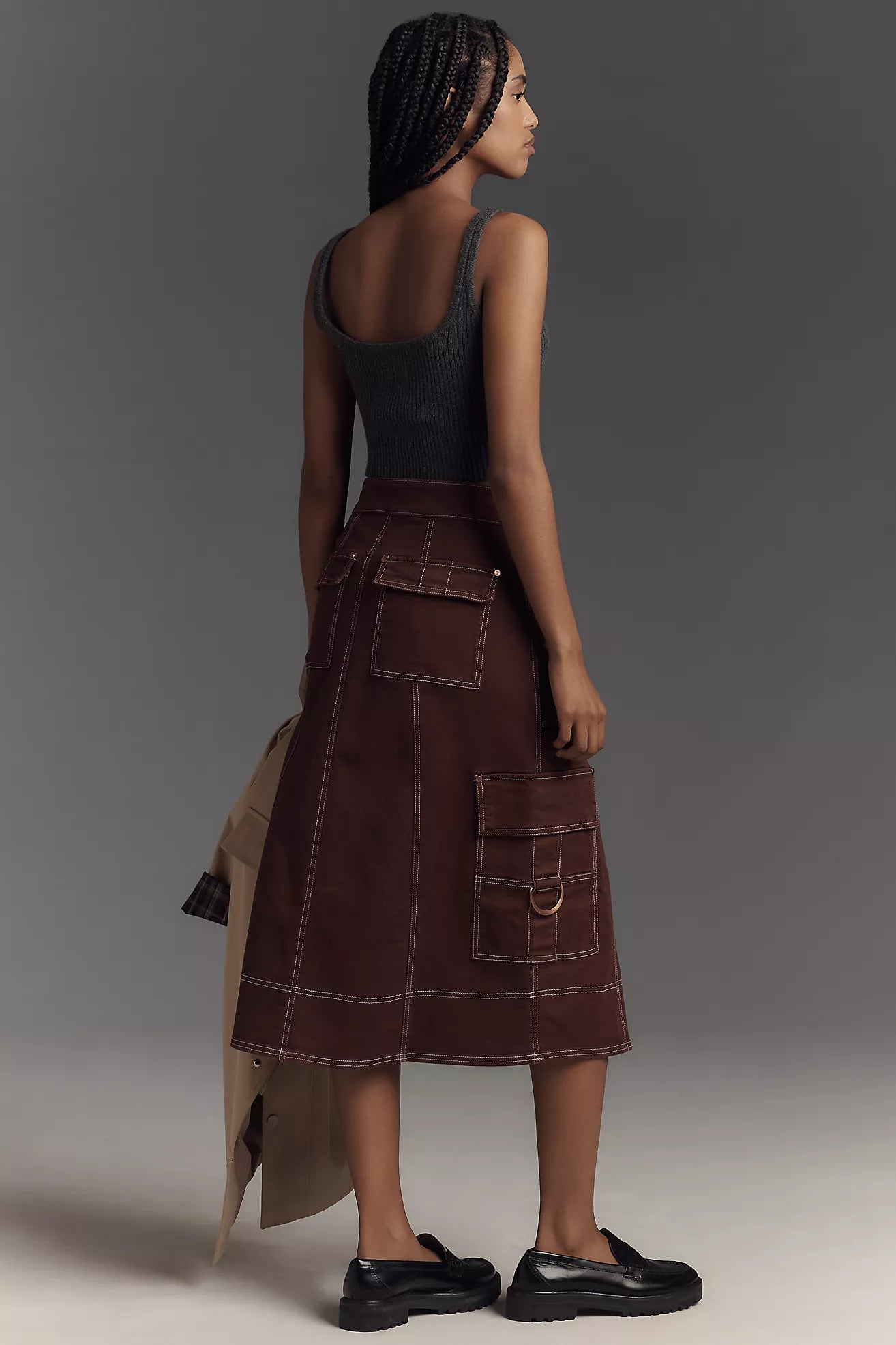 Pilcro Reworked Utility A-Line Midi Skirt