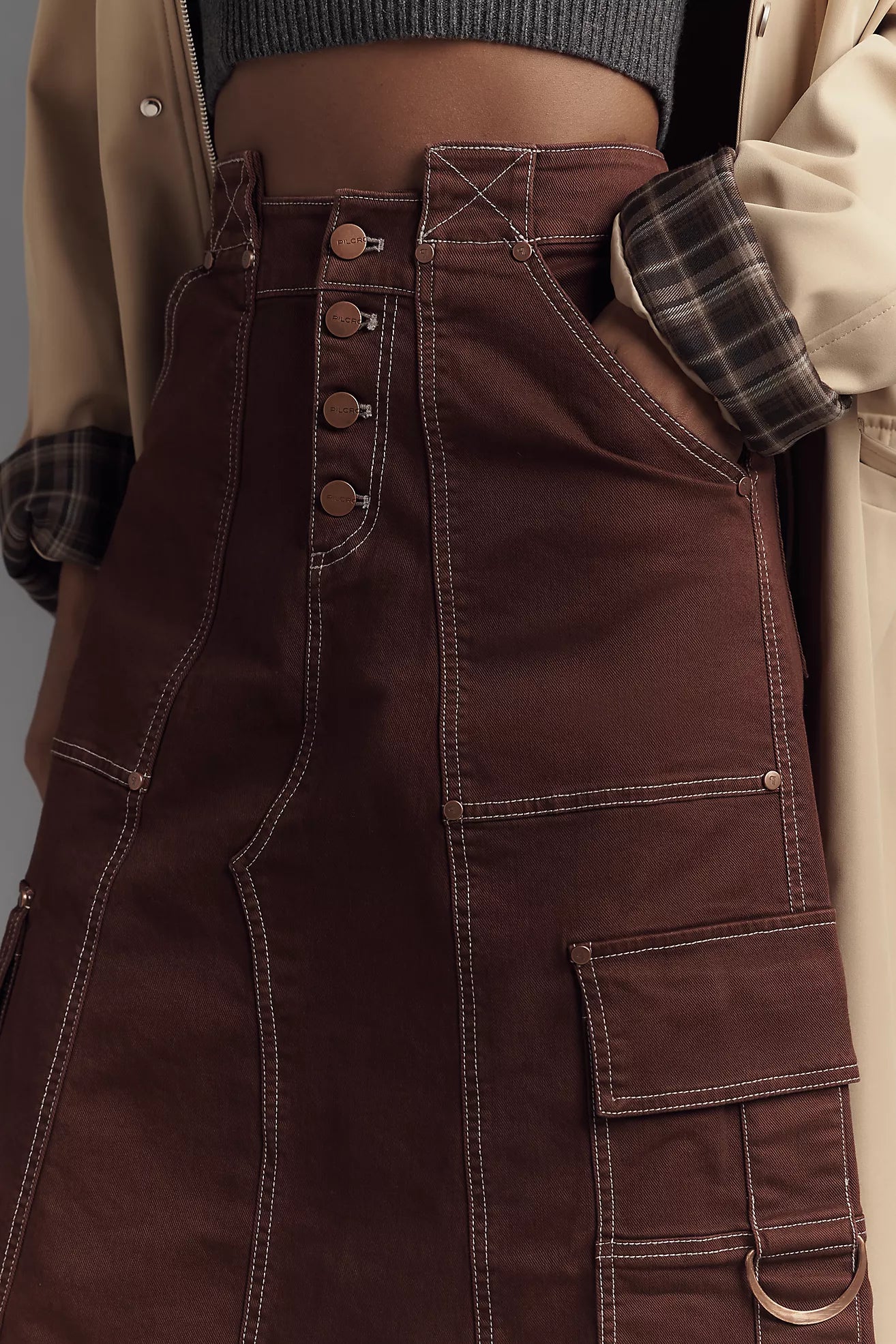 Pilcro Reworked Utility A-Line Midi Skirt