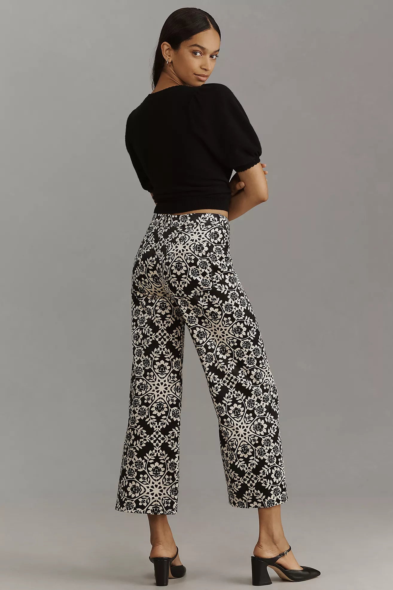 The Ettie High-Rise Crop Wide-Leg Pants by Maeve: Printed Edition