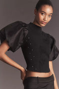 Load image into Gallery viewer, By Anthropologie Puff-Sleeve Mock-Neck Floral Sweater
