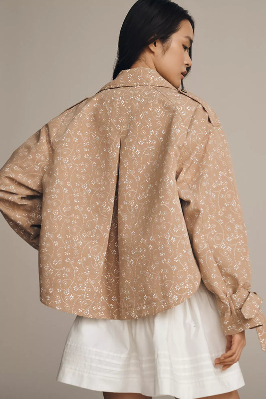 By Anthropologie Floral Cutwork Cropped Trench Jacket