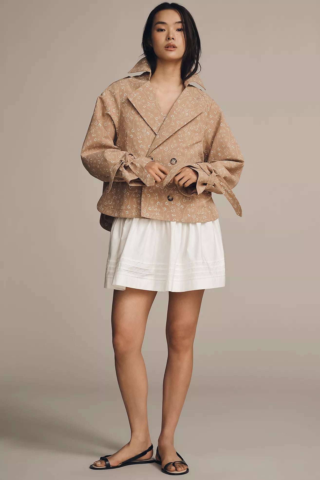 By Anthropologie Floral Cutwork Cropped Trench Jacket