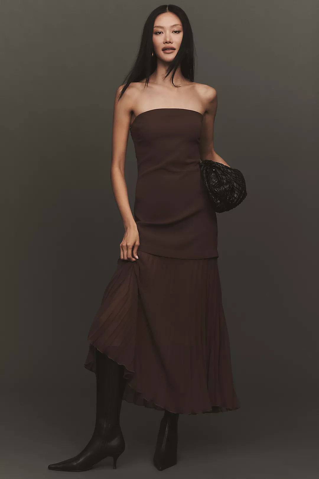 By Anthropologie Strapless Twofer Pleated Midi Dress