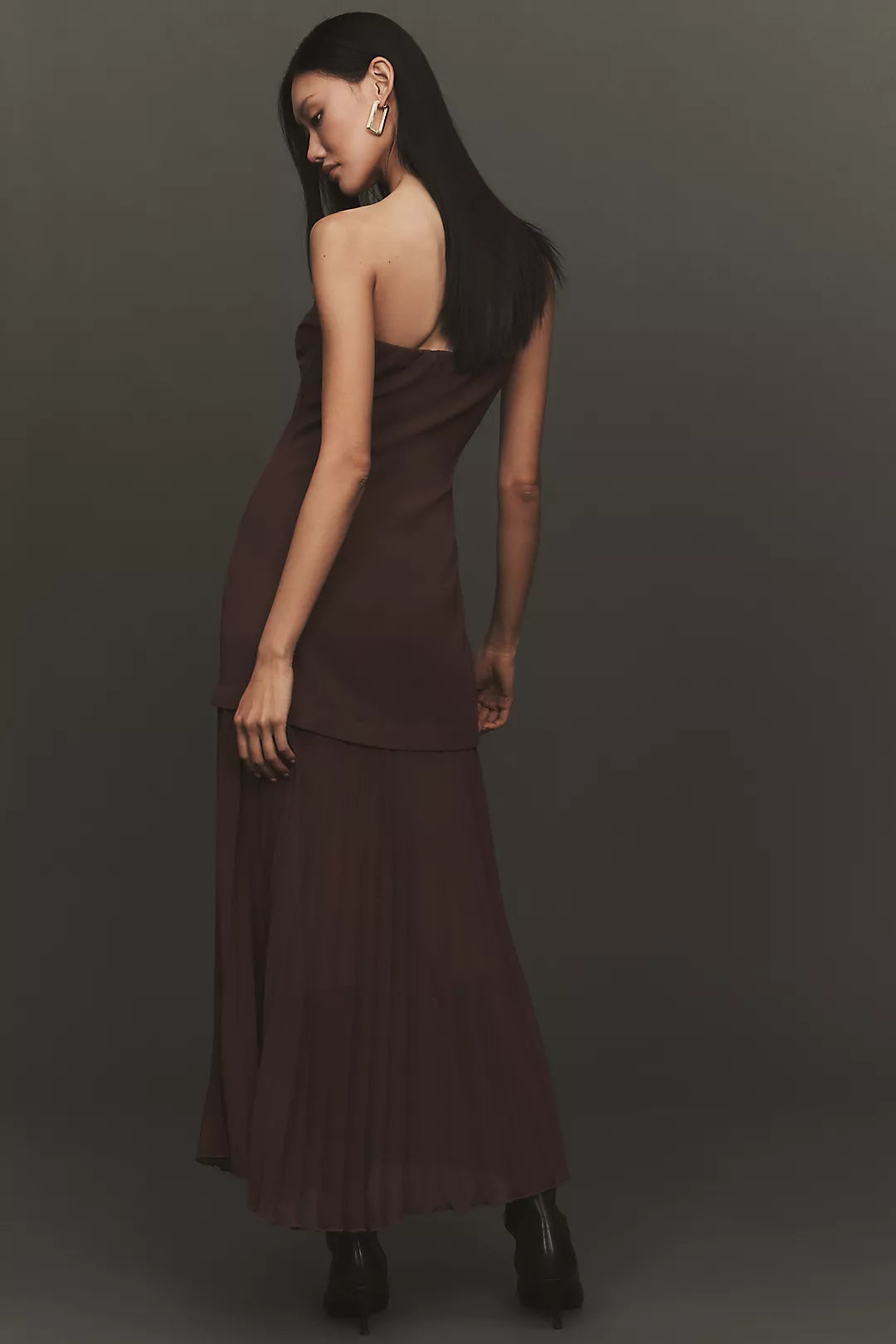 By Anthropologie Strapless Twofer Pleated Midi Dress