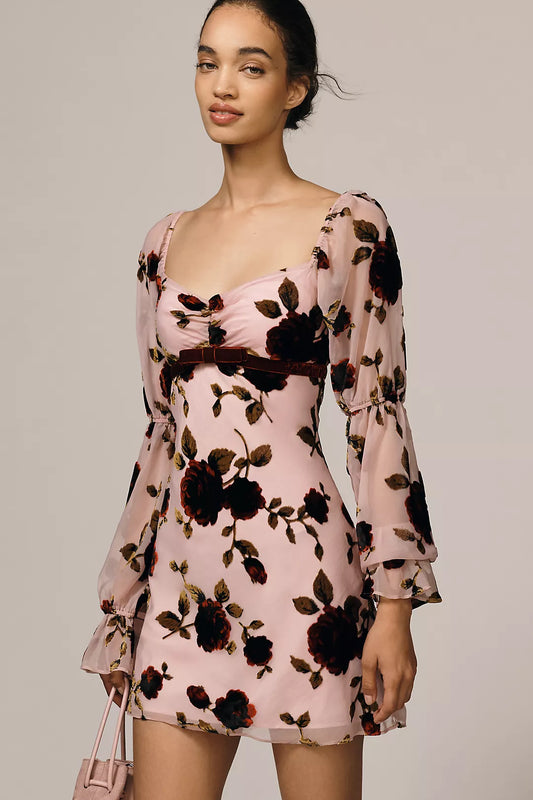 Avec Les Filles Sweetheart Poet-Sleeve Mini Dress