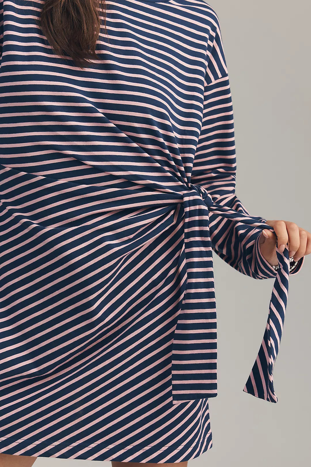 Daily Practice Striped Long-Sleeve Wrap Mini Dress
