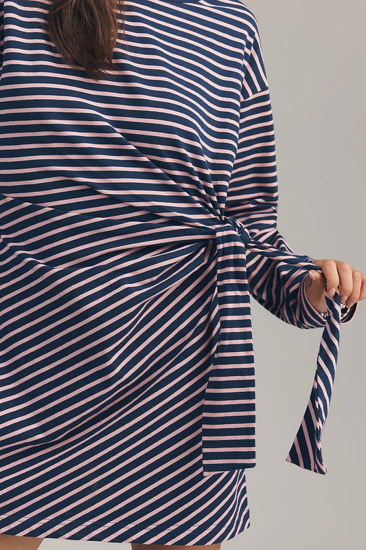 Daily Practice Striped Long-Sleeve Wrap Mini Dress
