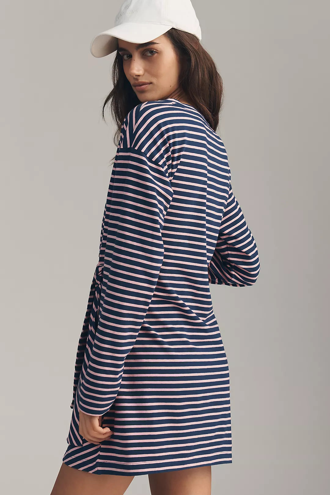 Daily Practice Striped Long-Sleeve Wrap Mini Dress