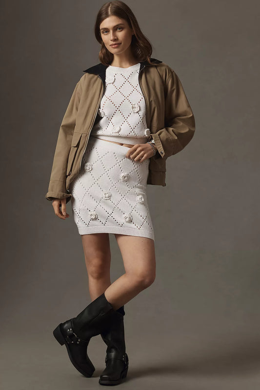 Maeve 3D Floral Knit Mini Skirt