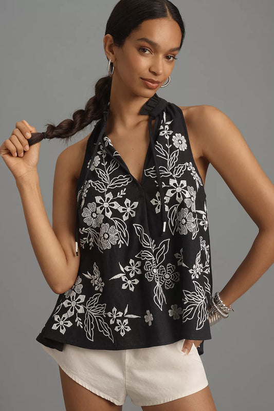 Pilcro Tavi Embroidered Tie Front Tank Top