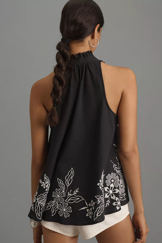 Pilcro Tavi Embroidered Tie Front Tank Top