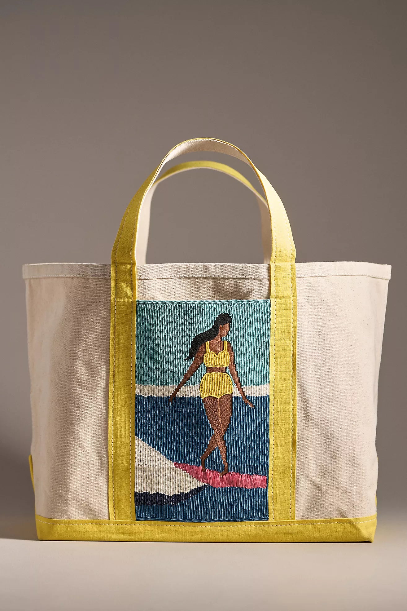 Beaded Large Canvas Tote Bag