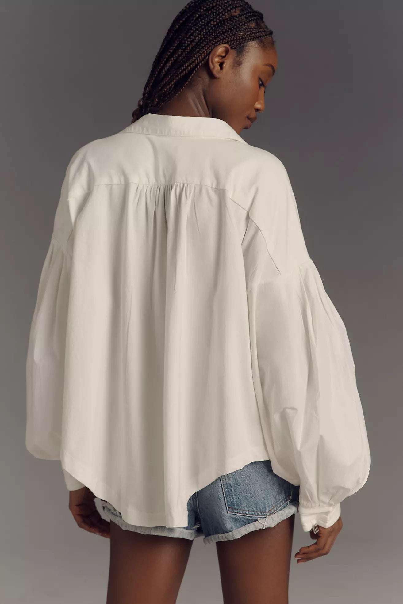 Maeve Puff-Sleeve Collared Yoke Blouse