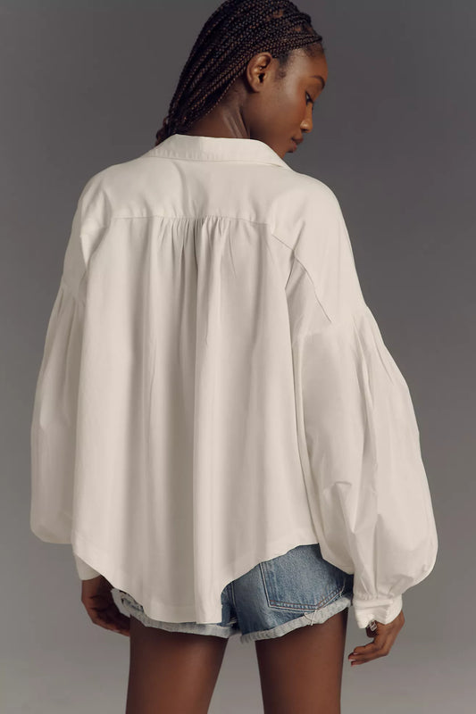 Maeve Puff-Sleeve Collared Yoke Blouse