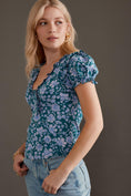Load image into Gallery viewer, Maeve Puff-Sleeve Ruffle Henley T-Shirt
