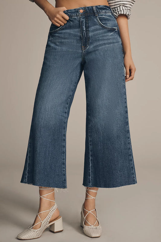 The Adi Crop Mid-Rise Flare Jeans by Pilcro