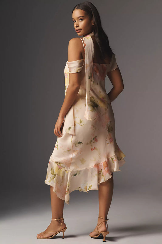 By Anthropologie Asymmetric Scarf Slip Dress