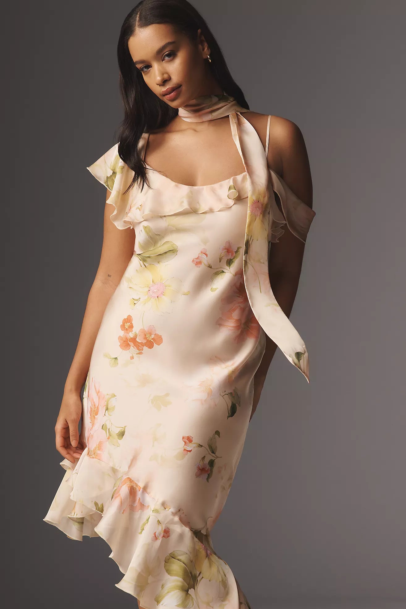 By Anthropologie Asymmetric Scarf Slip Dress