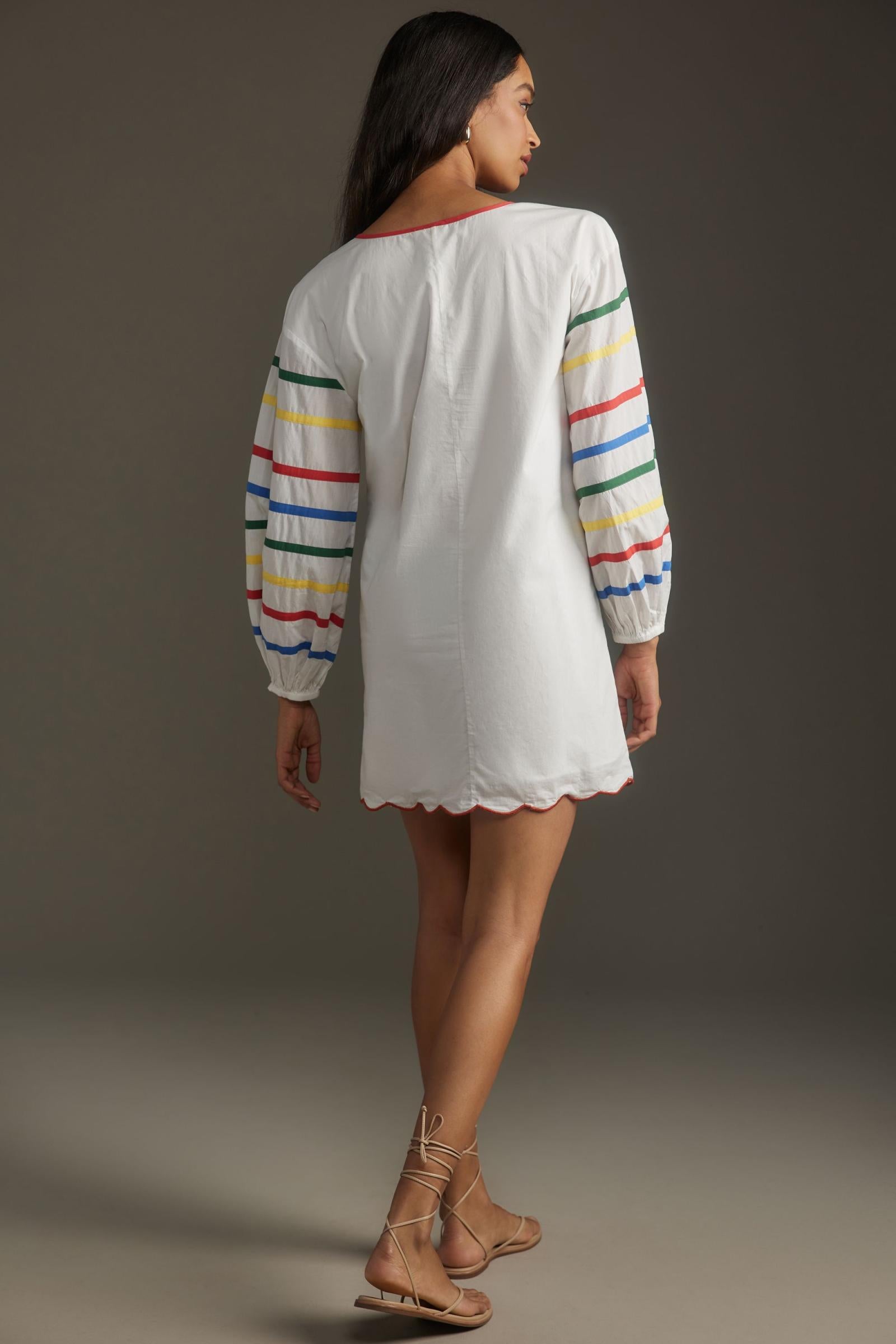 Farm Rio Long-Sleeve Scallop Mini Dress