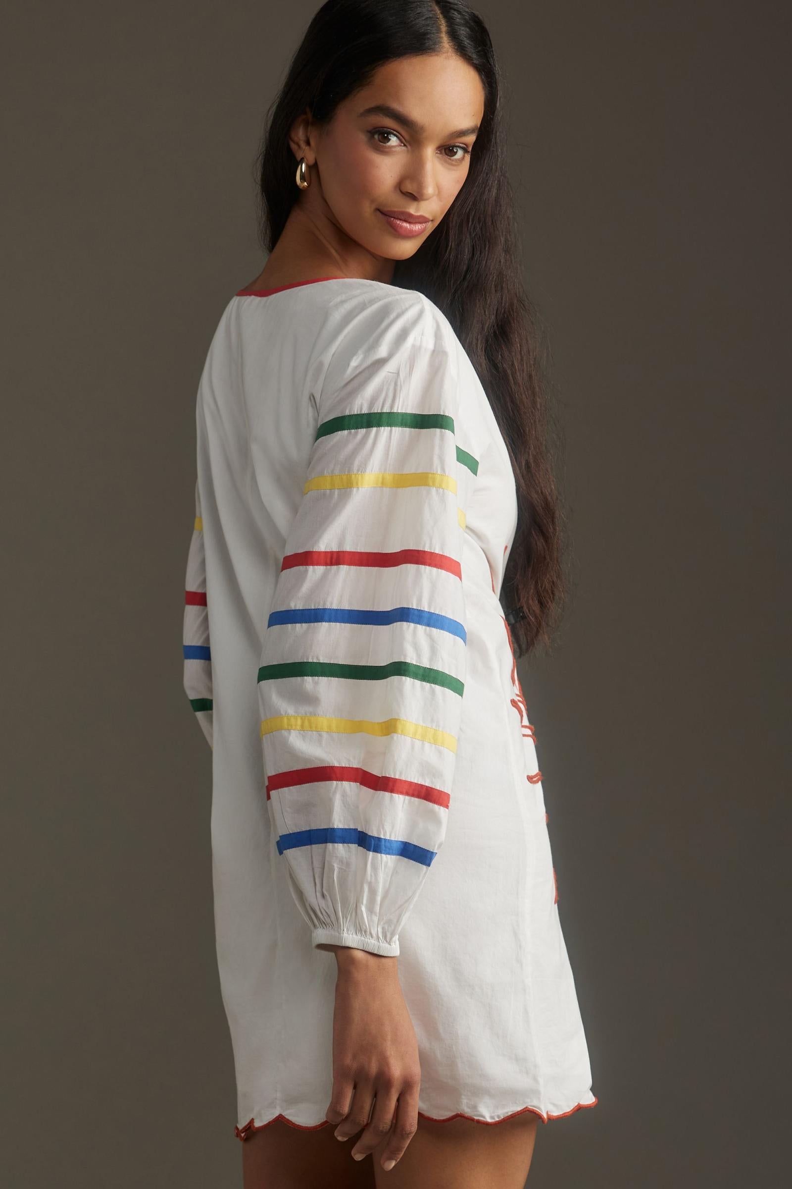 Farm Rio Long-Sleeve Scallop Mini Dress