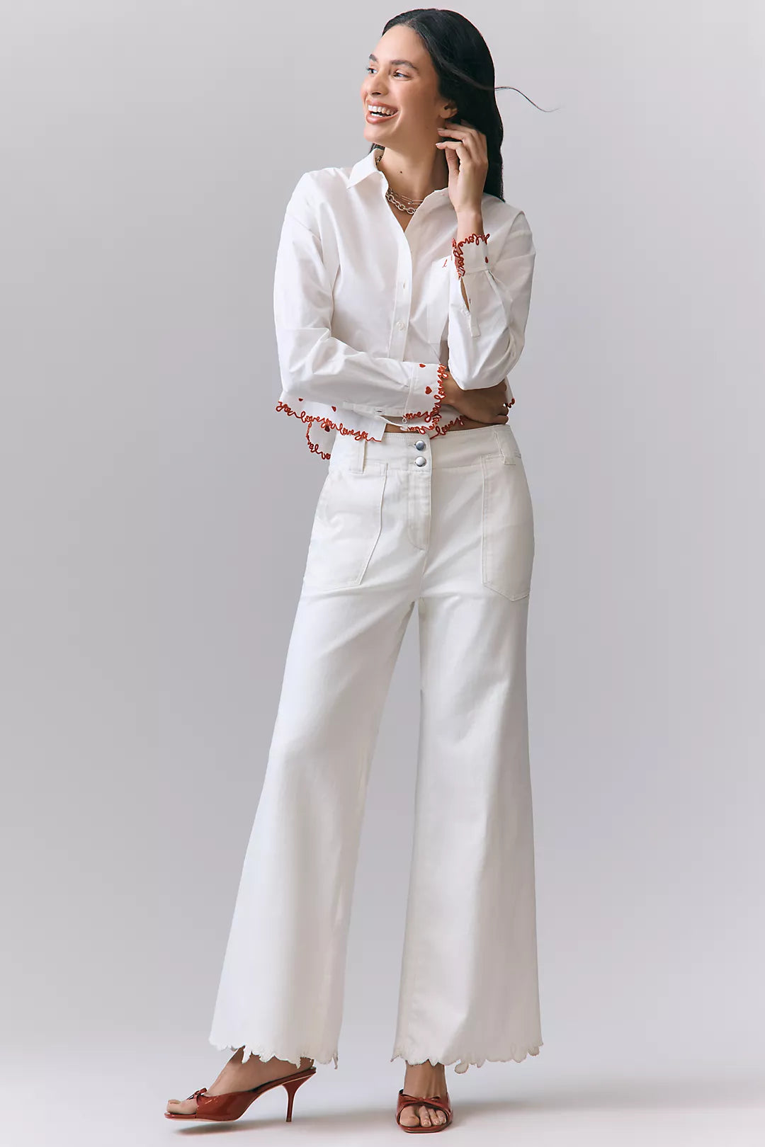 The Naomi Embroidered High-Rise Crop Wide-Leg Jeans