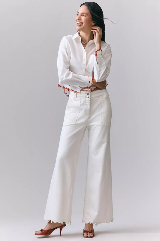The Naomi Embroidered High-Rise Crop Wide-Leg Jeans