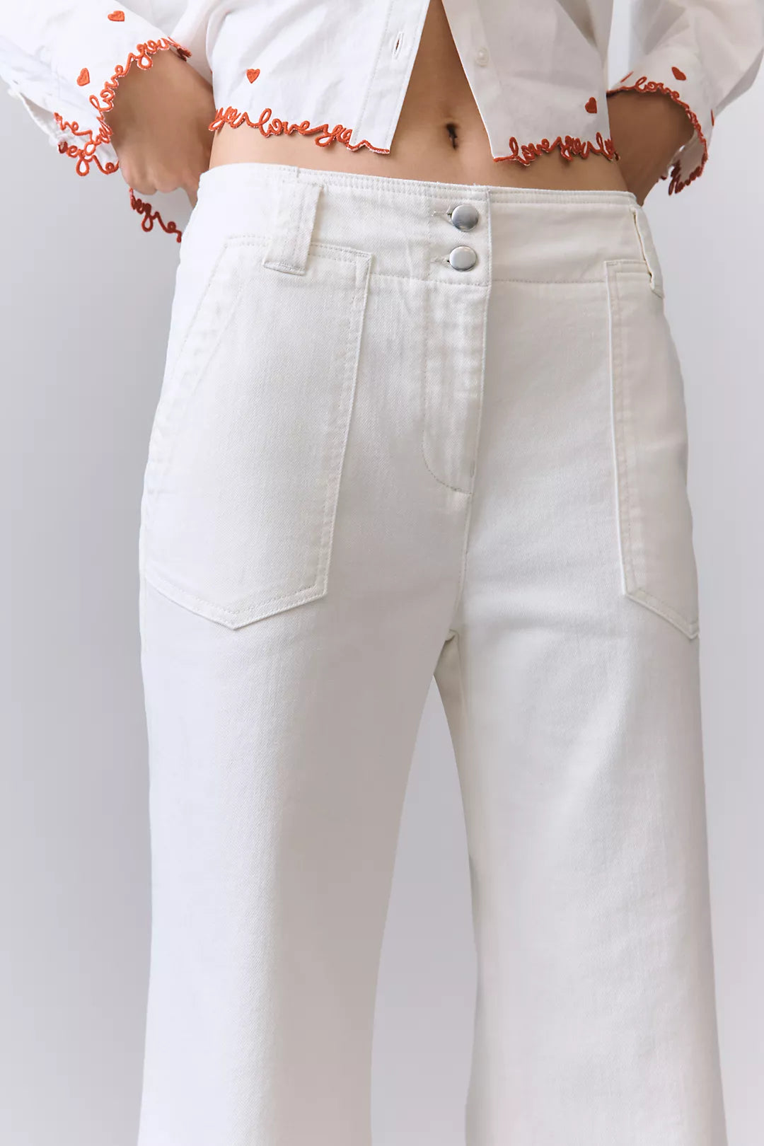 The Naomi Embroidered High-Rise Crop Wide-Leg Jeans