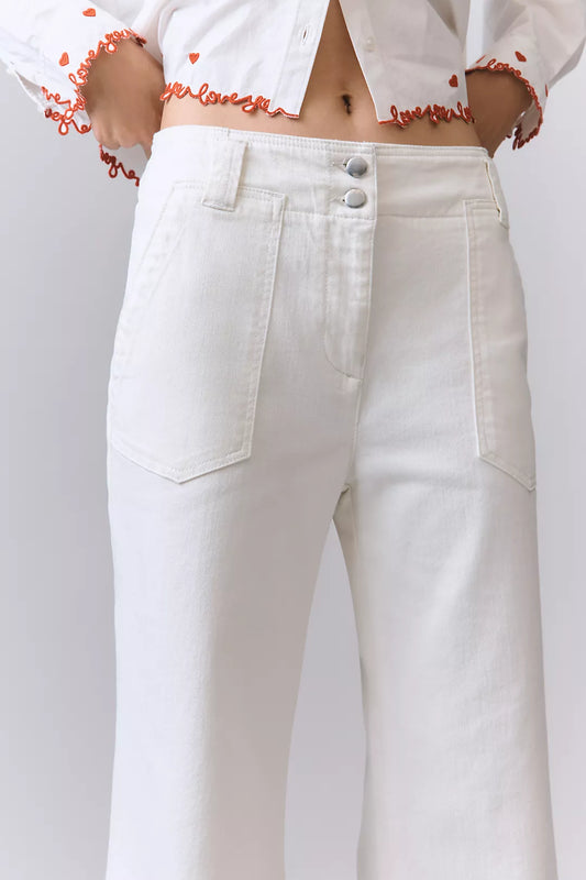 The Naomi Embroidered High-Rise Crop Wide-Leg Jeans