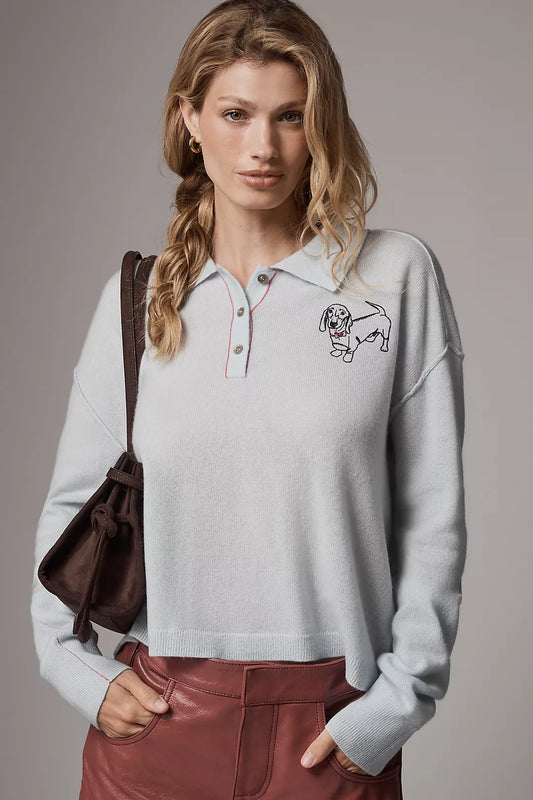 The Jensen Cashmere Crop Polo Sweater by Pilcro