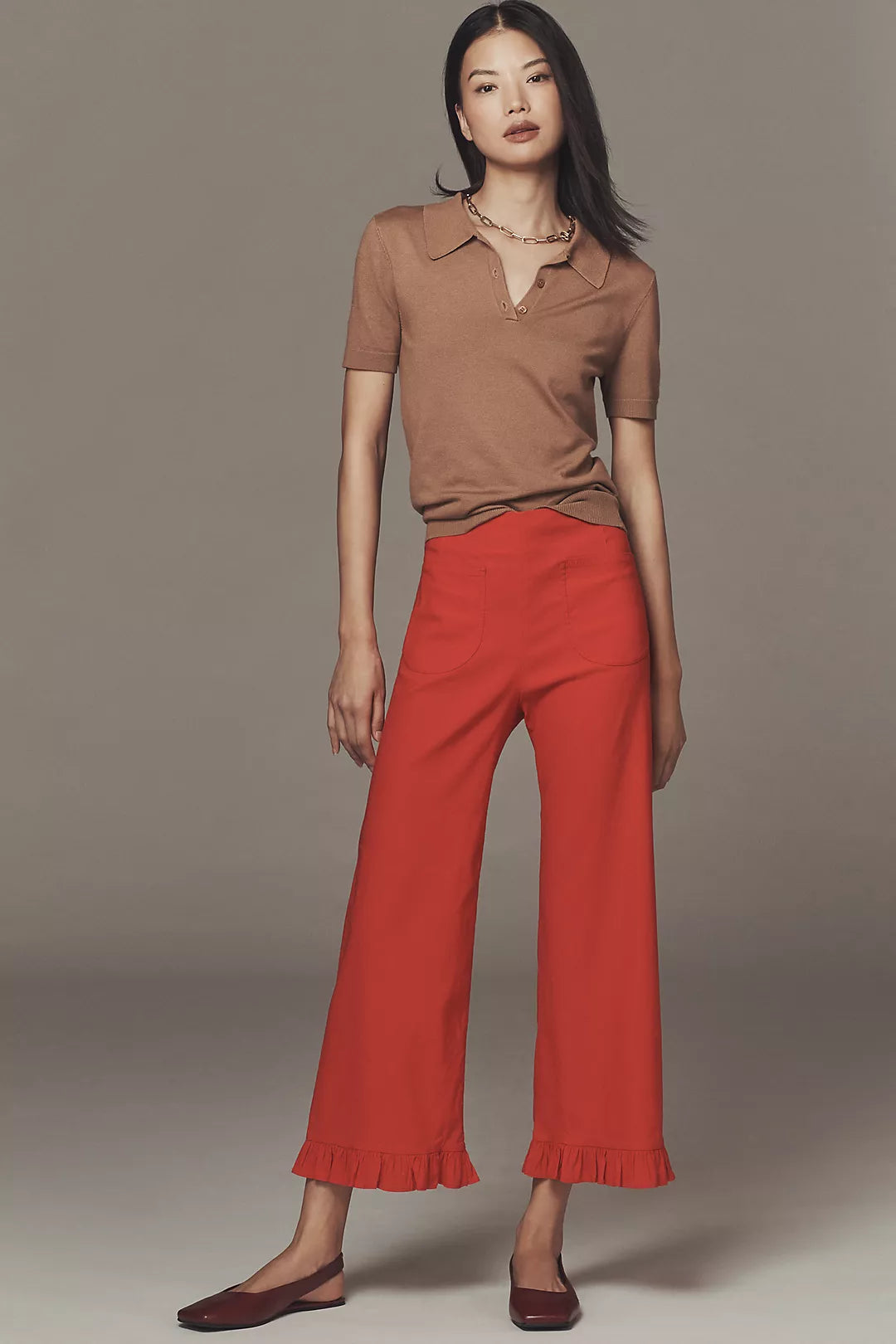 The Colette Magic Fabric Ruffle-Hem Crop Wide-Leg Pants by Maeve