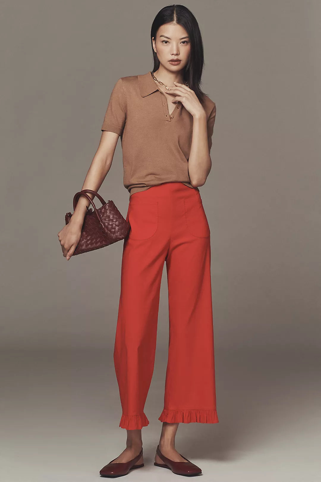 The Colette Magic Fabric Ruffle-Hem Crop Wide-Leg Pants by Maeve