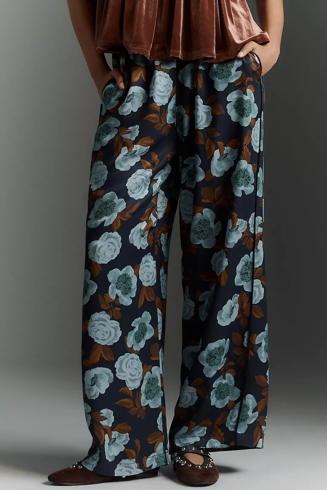 The Brooklin Printed Wide-Leg Pull-On Pants by Maeve
